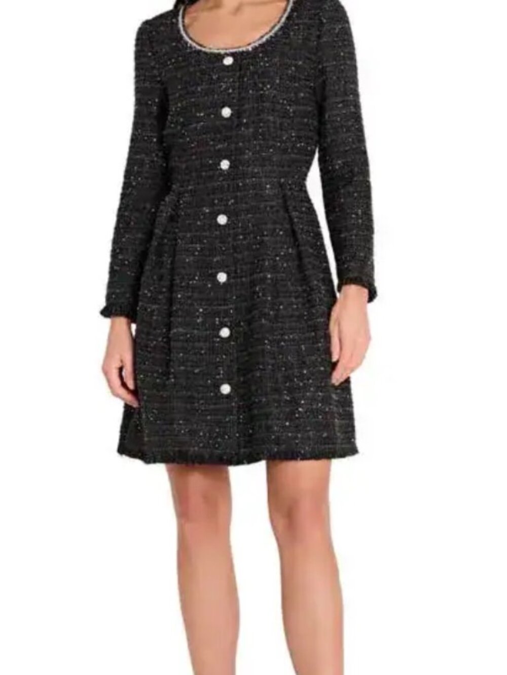 NWT Tahari ASL Black Metallic Tweed Long Sleeve Dress. Size 16